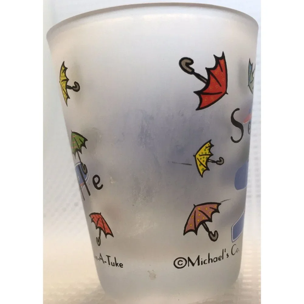 Seattle WA Space Needle Umbrellas Tourist Souvenir Shot Glass Frosted